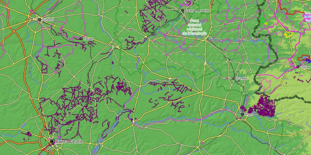 Densité des sentiers VTT sur une carte